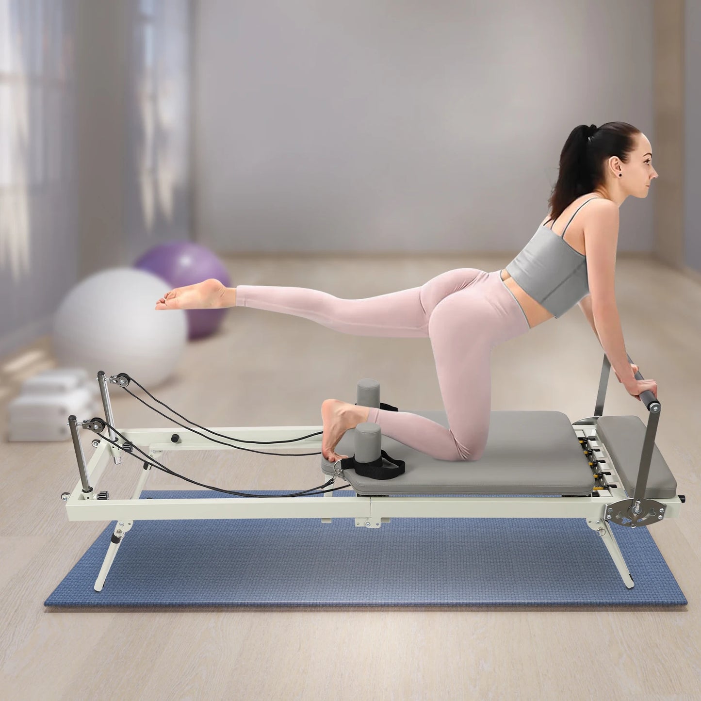 120kg/264.55lbs Foldable Pilates Reformer Machine/Multifunctional Yoga Fitness Equipment, Pilates Exercise Equipment