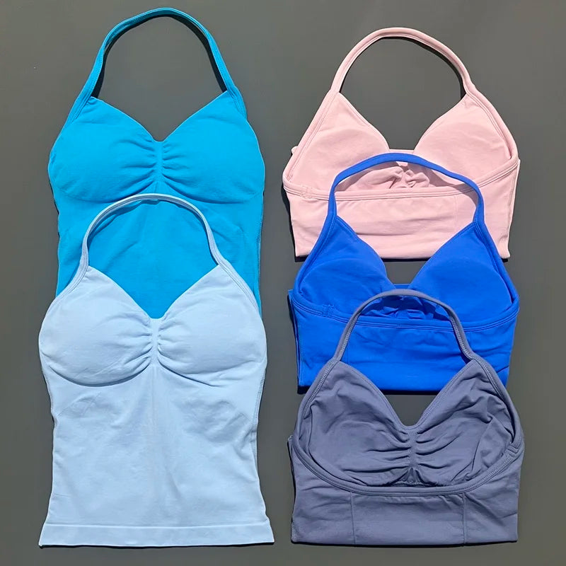 Histello Longline Strappy Top Women Sports Yoga Vest Fitness Tank Top/Gym Beautiful Open Back Bra Running Workout Halter