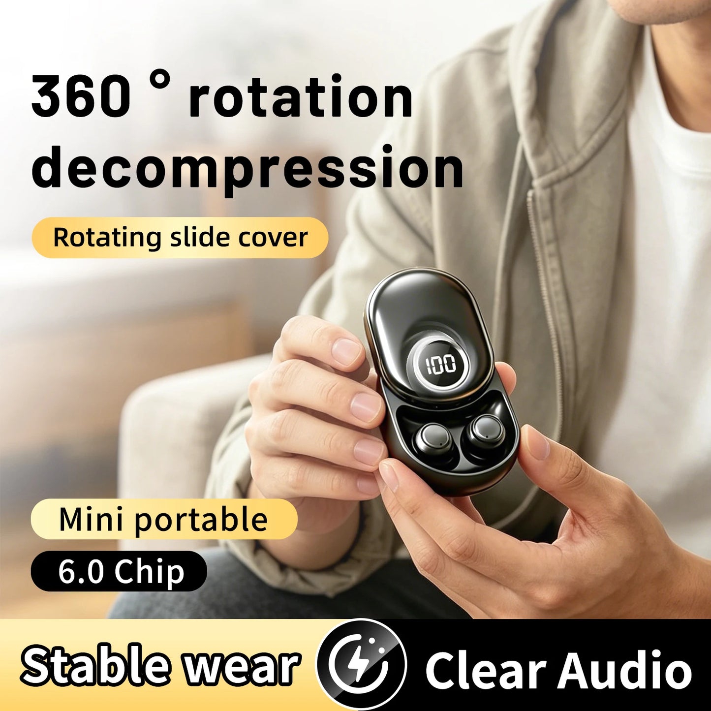 SK55 Bluetooth Wireless Earbuds Sleep Earphones/Bluetooth 6.0, Noise-Canceling Earphones Improves Sleep Quality