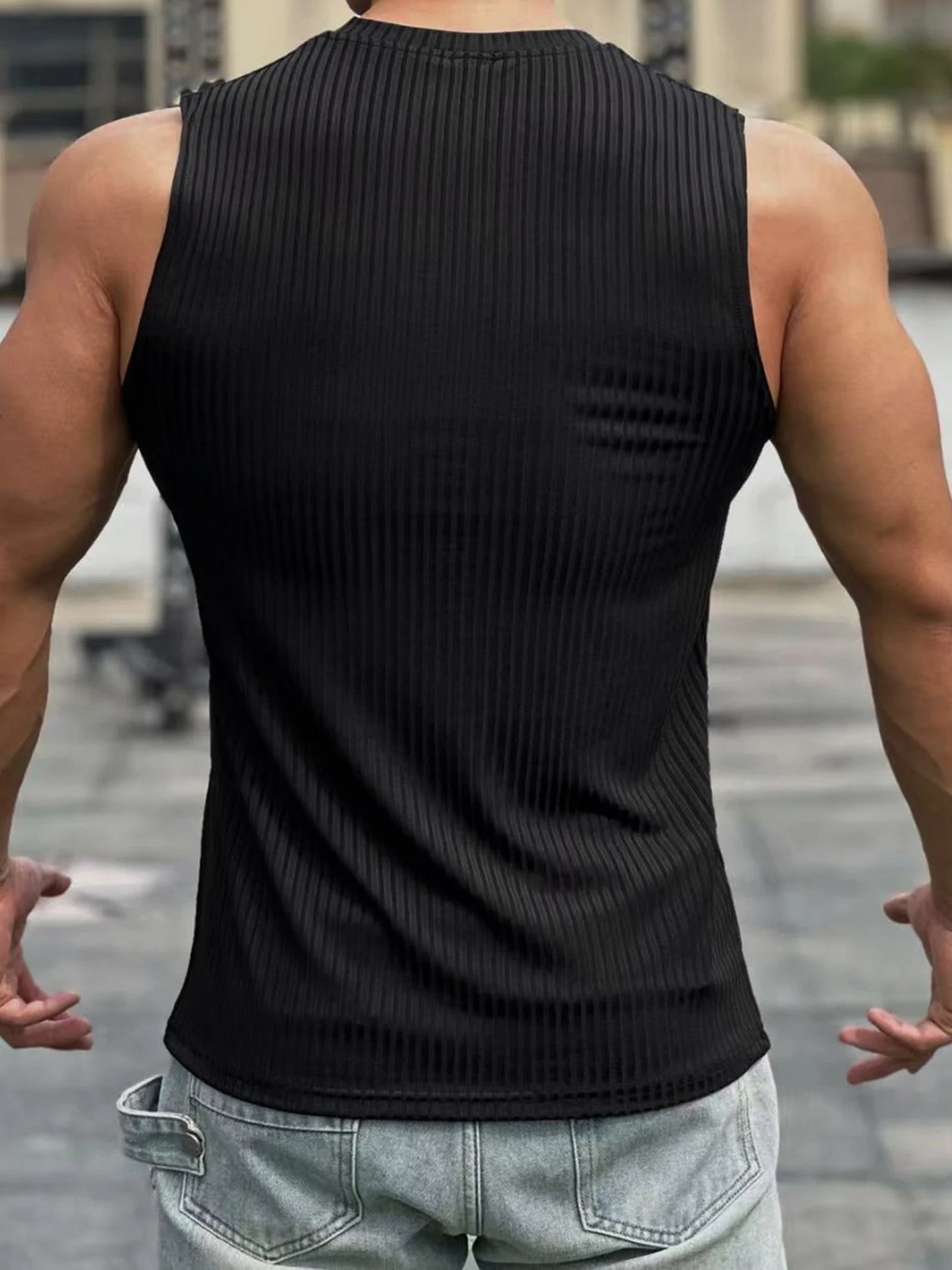 Men s Breathable Sleeveless Gym Tank Tops Summer Workout/Muscle Shirts Notched Neck Bodybuilding Fitness Vests