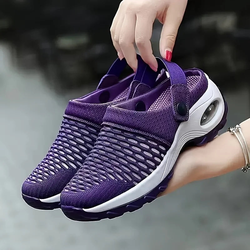 Women's Breathable Flying Woven Knit Sneakers Soft Cushion/Non Slip Lace Up Walking Shoes, Lightweight Mesh Comfort Shoes