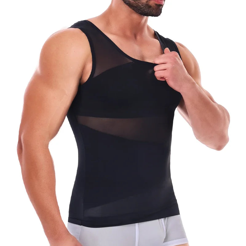 Men's Shapewear Tank Top Gym Sleeveless Vest Cross Mesh Suit/Compression Shirt for Men Slimming Undershirt Tummy Control Body