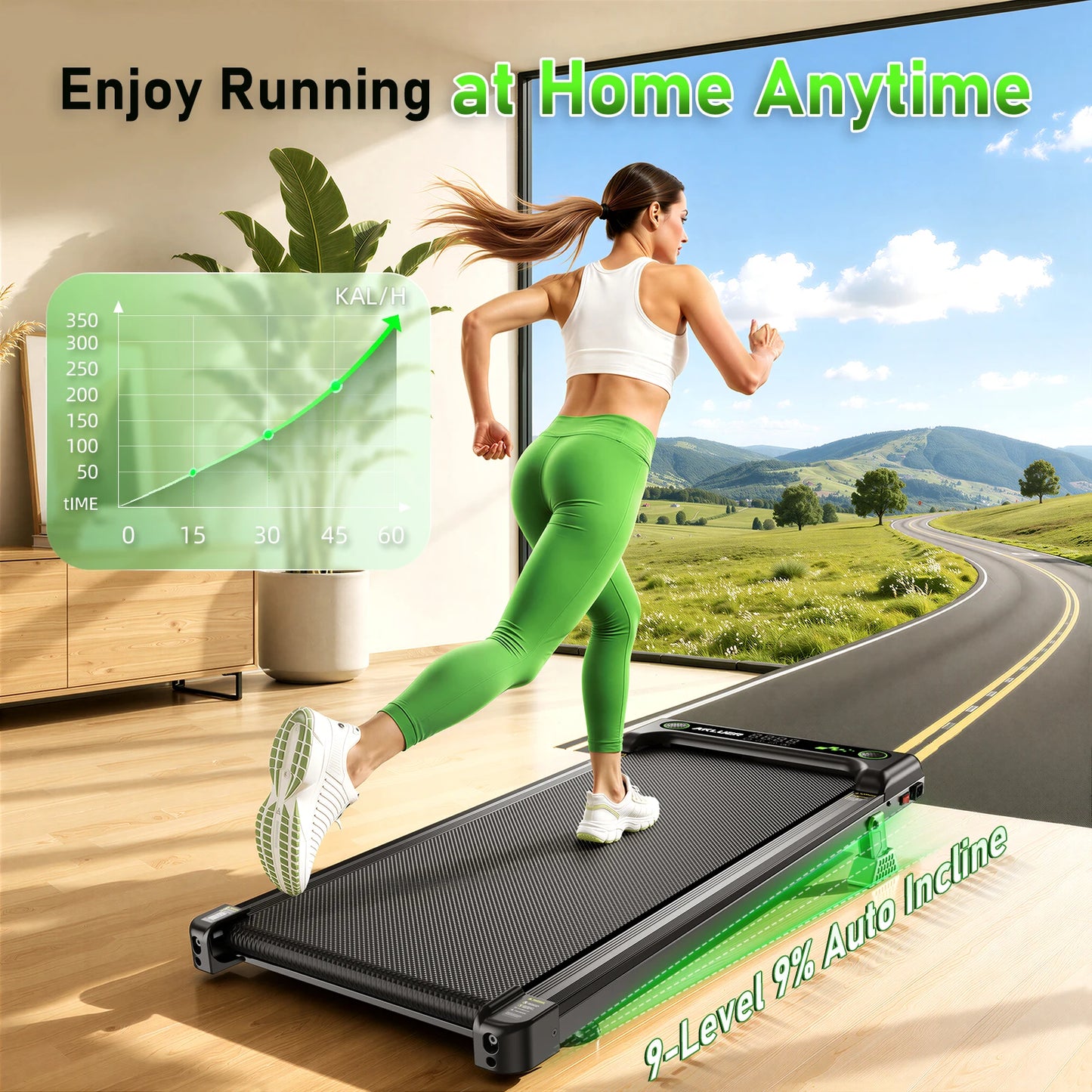 Akluer Walking Pad, Under Desk Treadmill with Incline for Home Office/2.5HP Portable Walking Treadmill with 300 Lbs Weight Capacity