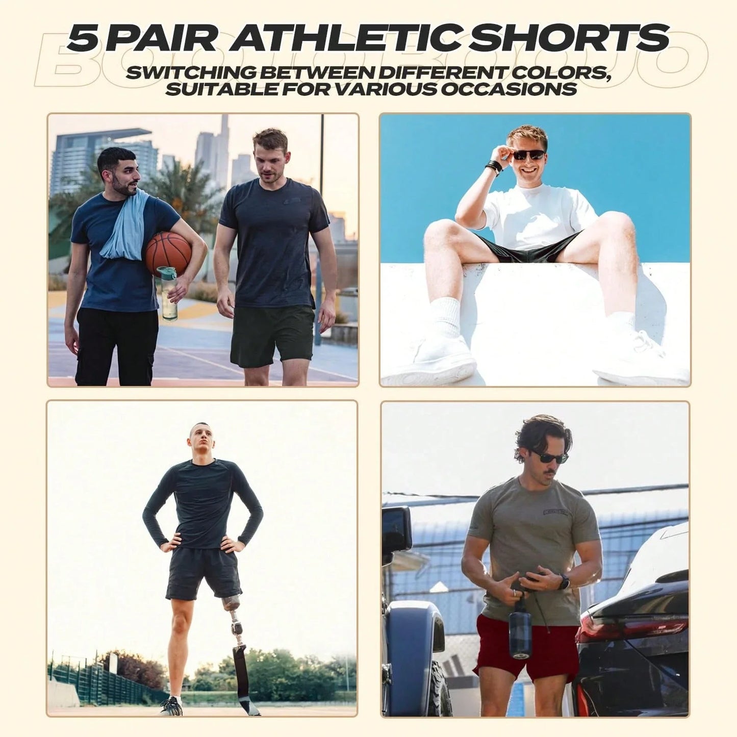 5 Pack Men's Athletic Shorts With Deep Pockets/Quick Dry Gym Running Basketball Casual