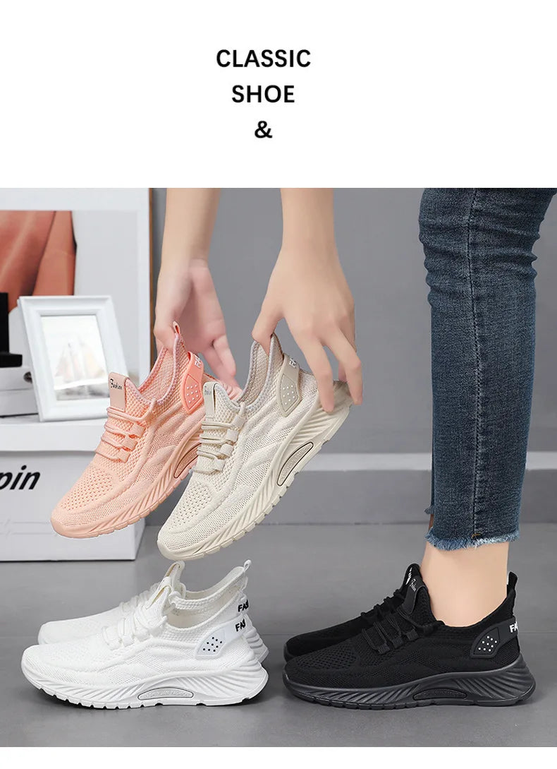 Trendy Shoes for Women Summer Breathable Comfortable Sneakers/Lace up Running Shoes Women's Knit Mesh Design Shoes