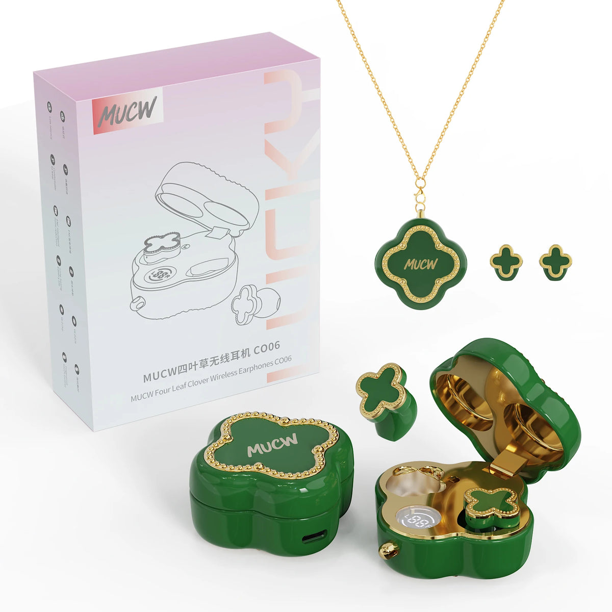 MUCW CO06 Four‑Leaf Clover TWS Wireless Earbuds Bluetooth/V6.0 ENC Call Noise Reduction 3.3g Lightweight In‑Ear Headphones