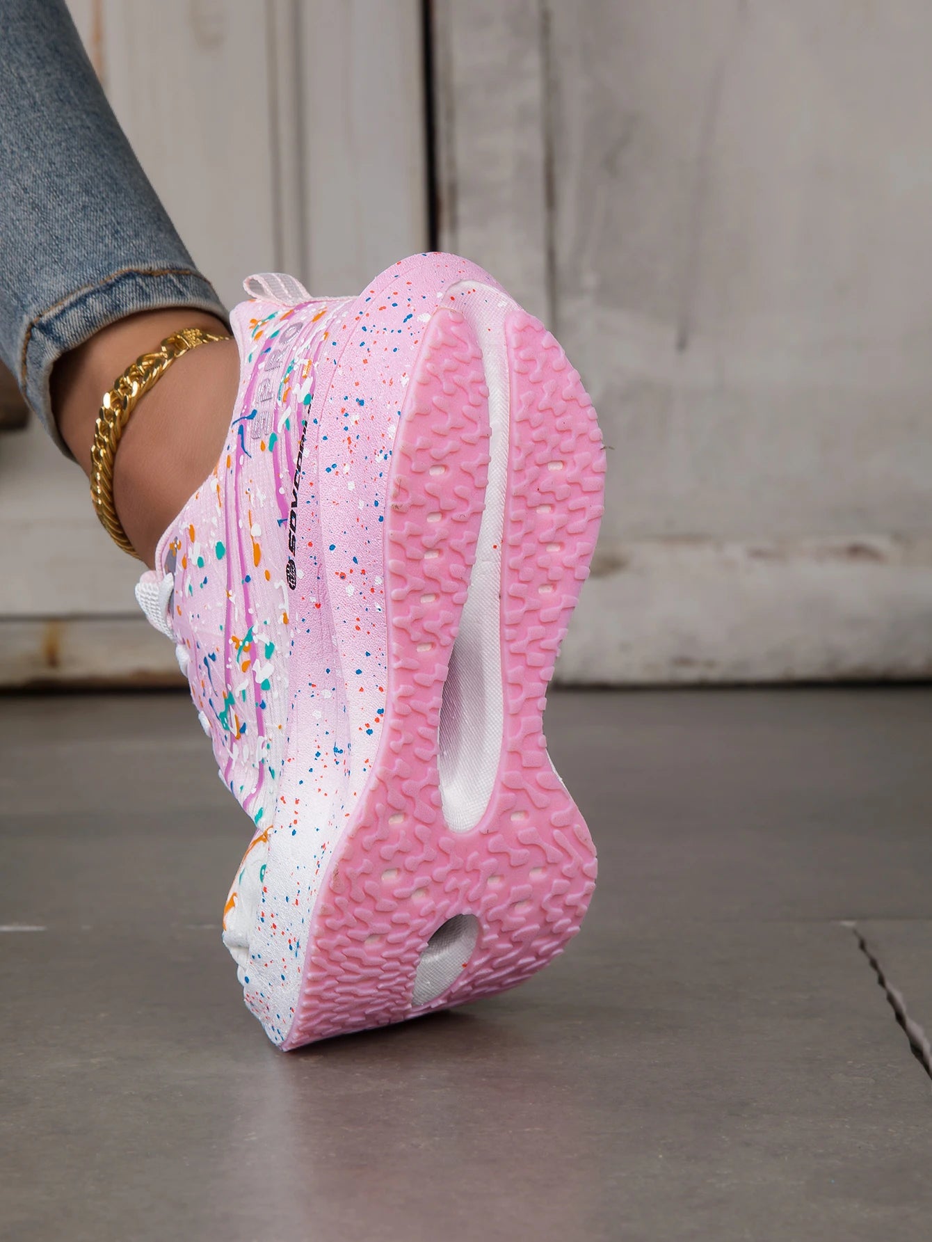 Women Splatter Paint Gradient Running Sneakers Breathable Flying Weave/Mesh Lightweight Shock Absorb Non Slip Fashion Athletic