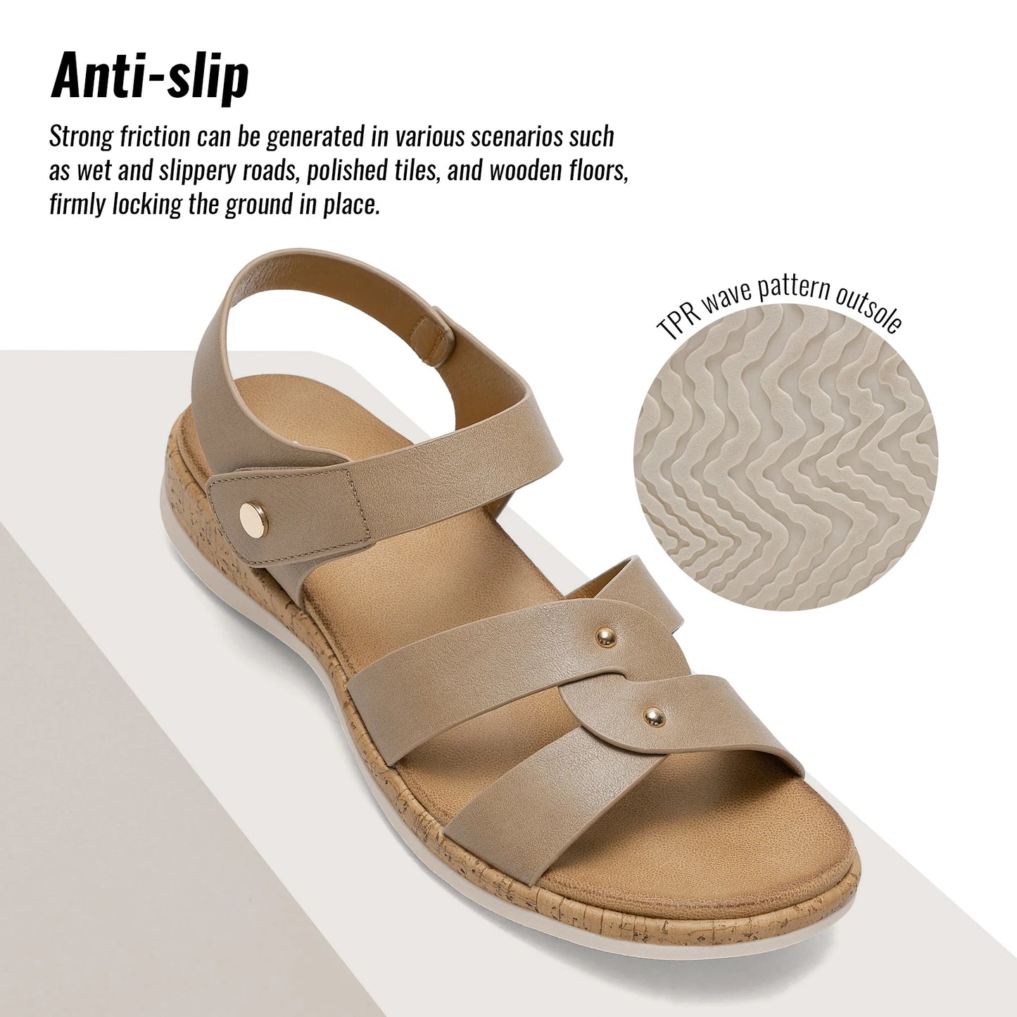 Women Open Toe Flat Sandals Arch Support Adjustable/Comfort Summer Beach Casual Walking Shoes