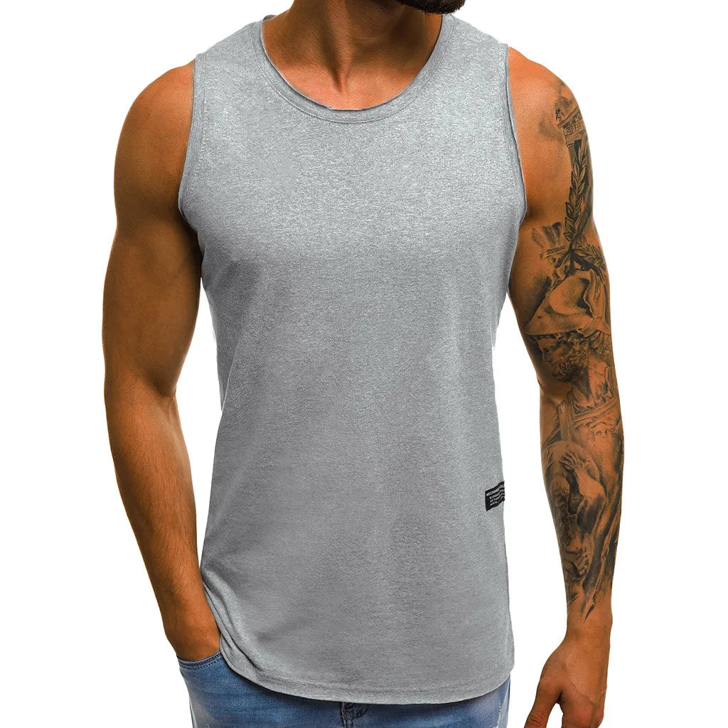 White T Shirt Men's Summer Sleeveless Blouse Gym/Fitness Muscle Tee Tops Solid Color Sweat Exercise Tank Top