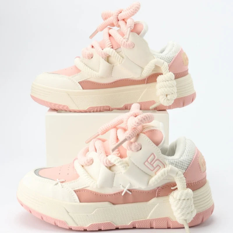 Pink Chunky Heel Platform Women Sneakers Fashion Runway/Sweet Outdoor Casual Trainers Large Size All Match Sport Shoes