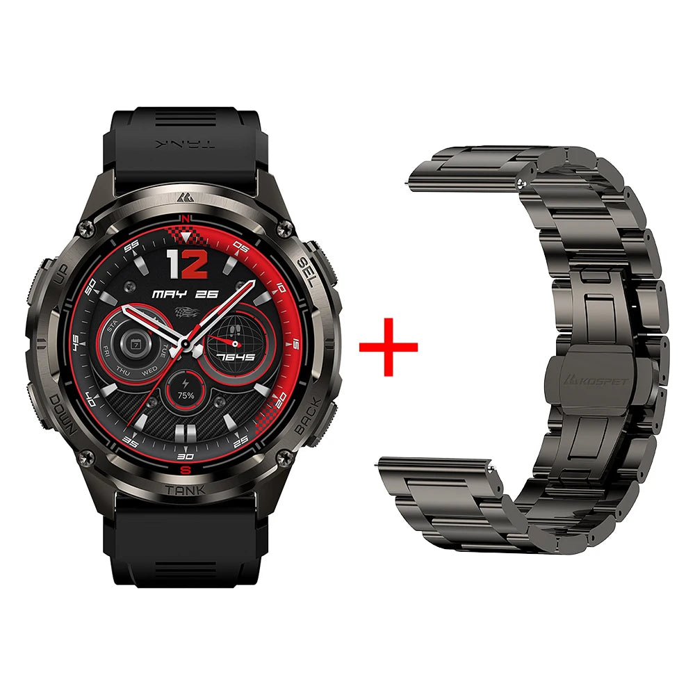 KOSPET TANK T3 Ultra 2 GPS Smart Watch for Men Bluetooth Call/5ATM IP69K Waterproof Men's Watch Stainless Steel Health Monitor