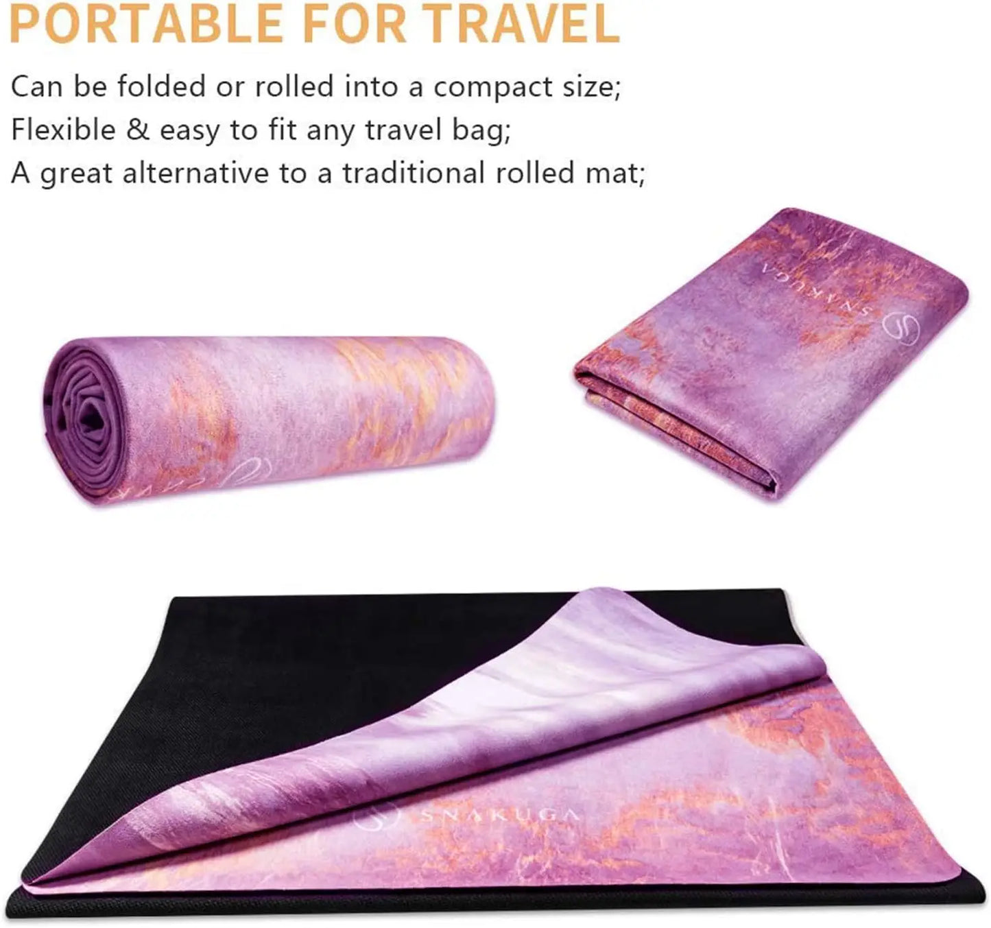 Travel Yoga Mat with Carry Bag, Non-Slip Suede Surface for Women/High Density Anti-Tear for Pilates Workout (72x24x1.5mm)