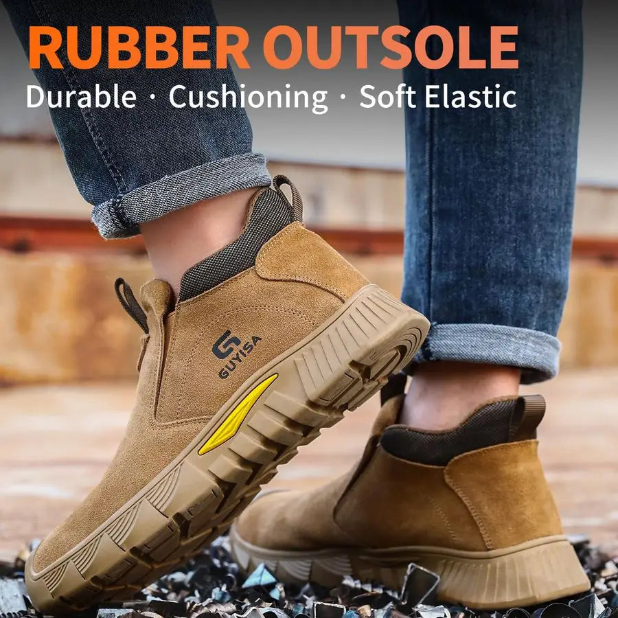 Boots for Men Slip On Indestructible Steel Toe Work Boots for Men/Fireproof Safety Steel Toe Shoes Construction Mens Work Safety