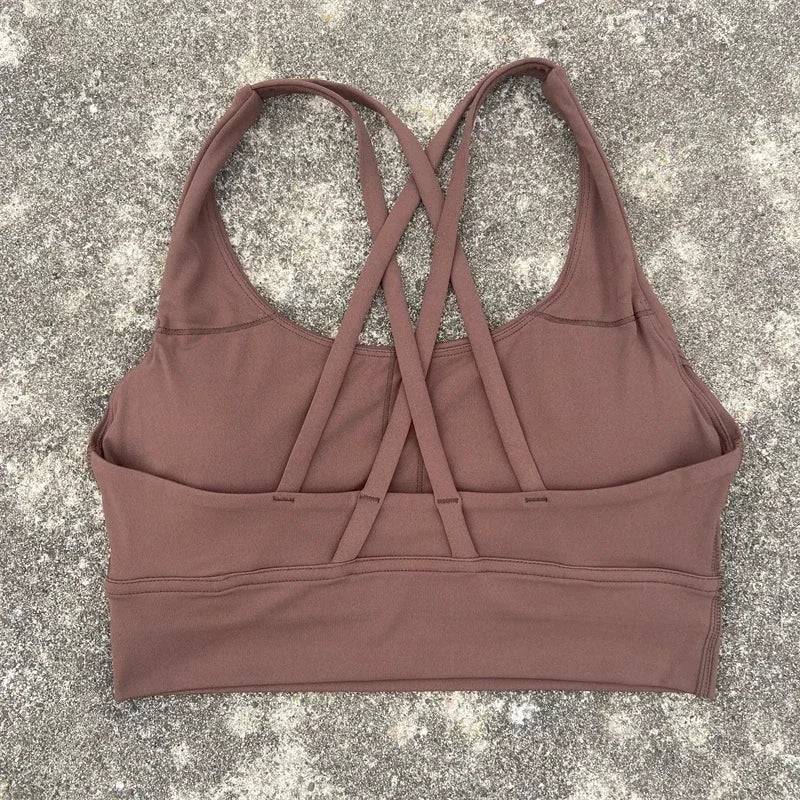 Cross Straps Sports Bra Women Gym Sports Top High Support/Fitness Bralette Yoga Vest Push Up Running Underwear With Chest Pad