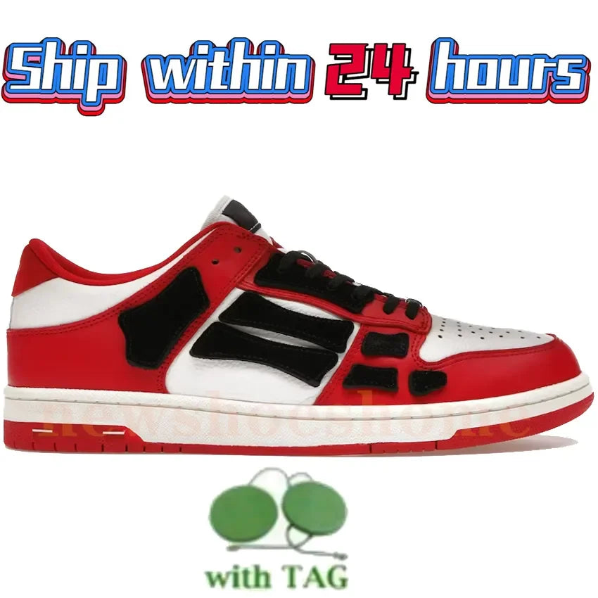 Designer Luxury Bone Casual Low Men's Leather Sneakers Skeleton/Blue Red White Black Green Gray Men Outdoor Shoes