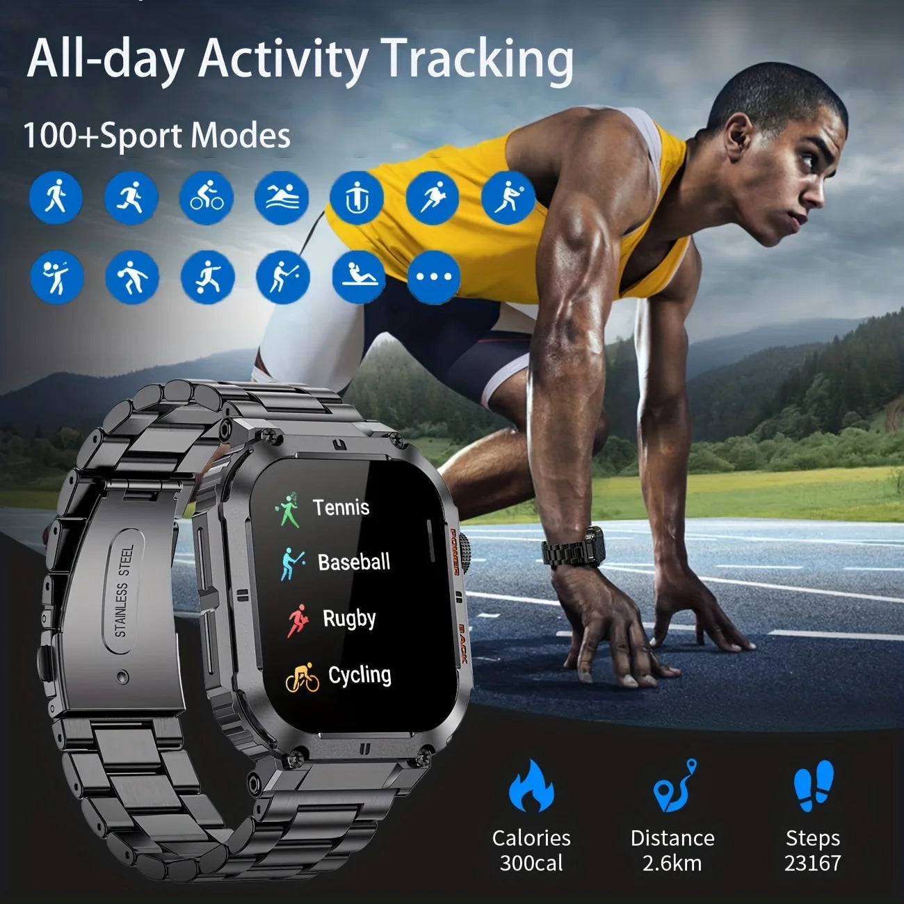 LIGE Outdoor Sports Fitness Smartwatch For Men 1.96 Inch Screen/Bluetooth Calling Waterproof Keeps Track of Blood Oxygen