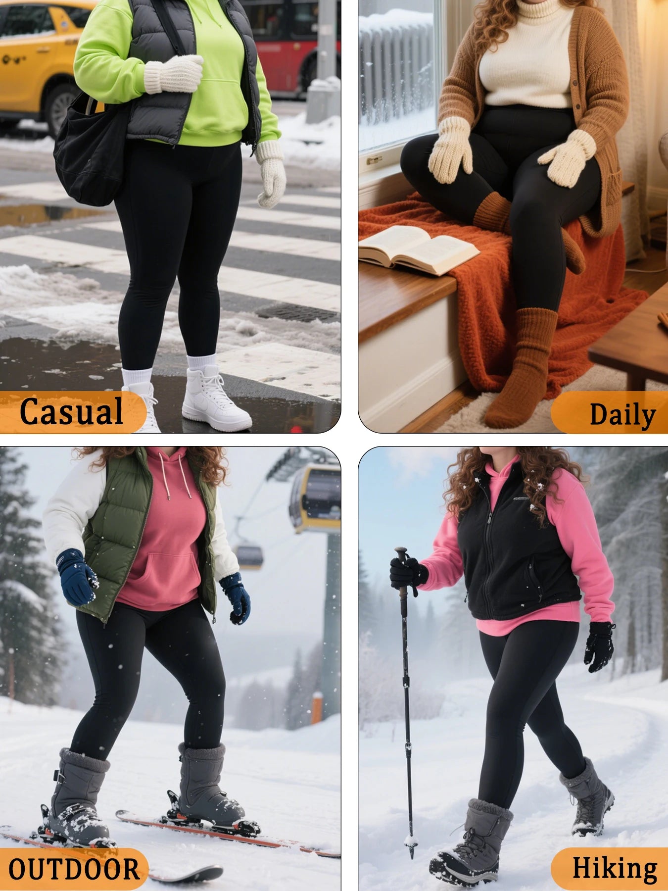 Plus Size Thermal running leggings with fleece interior for women/Low Rise design provides warmth and comfort for winter