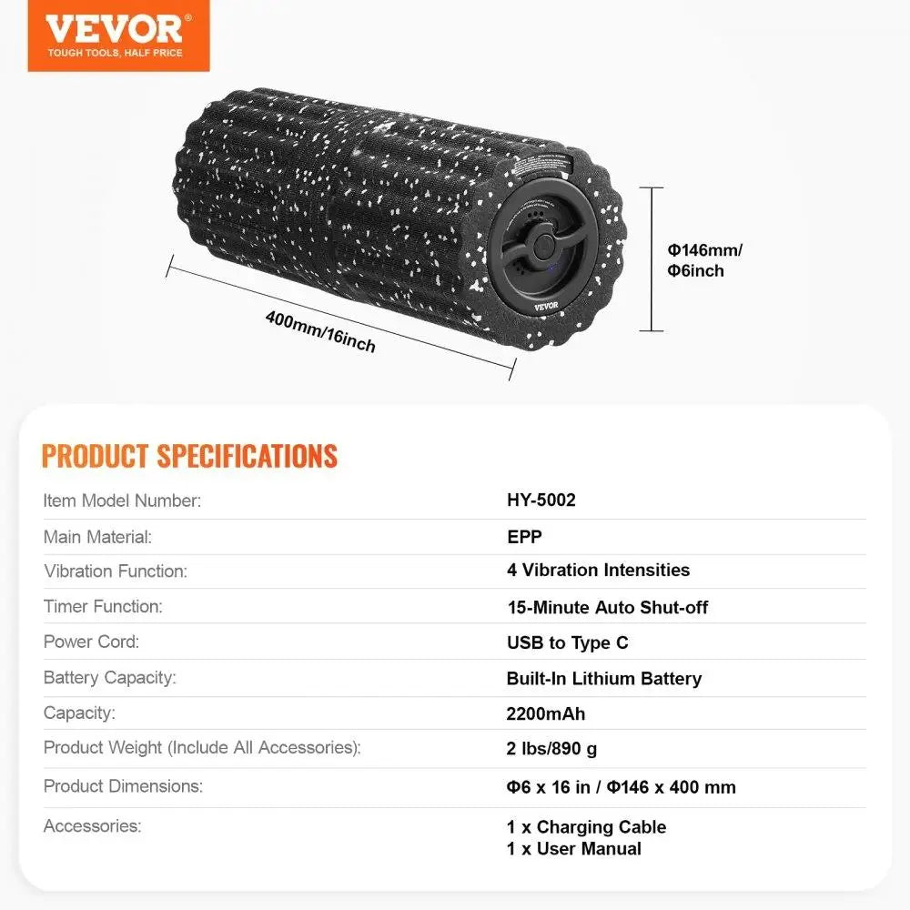 Vibrating Foam Roller 4 Levels Rechargeable/Electric EPP Foam Massager