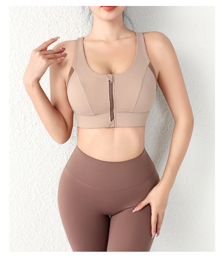 New Design Summer One-Piece High-Strength Shock-Proof/Sports Bra Vested Front Zipper Yoga Sports Bra