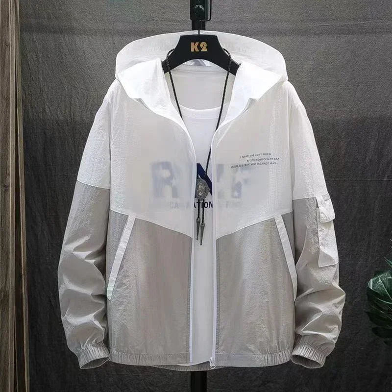 Summer Skin Coats Men Ultra Light UV Sun Protection Big Size Hooded/Windbreaker Jacket Men Striped Casual Outwear