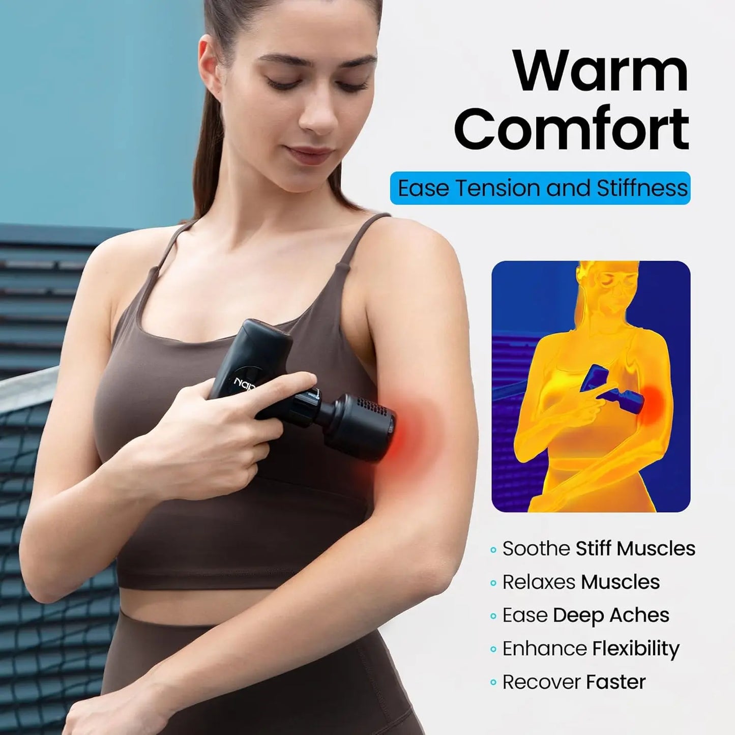 3-in-1 Mini Massage Gun with Heat & Cold Deep Tissue/ \Percussion Massager 5 Heads Quiet, Portable with Case