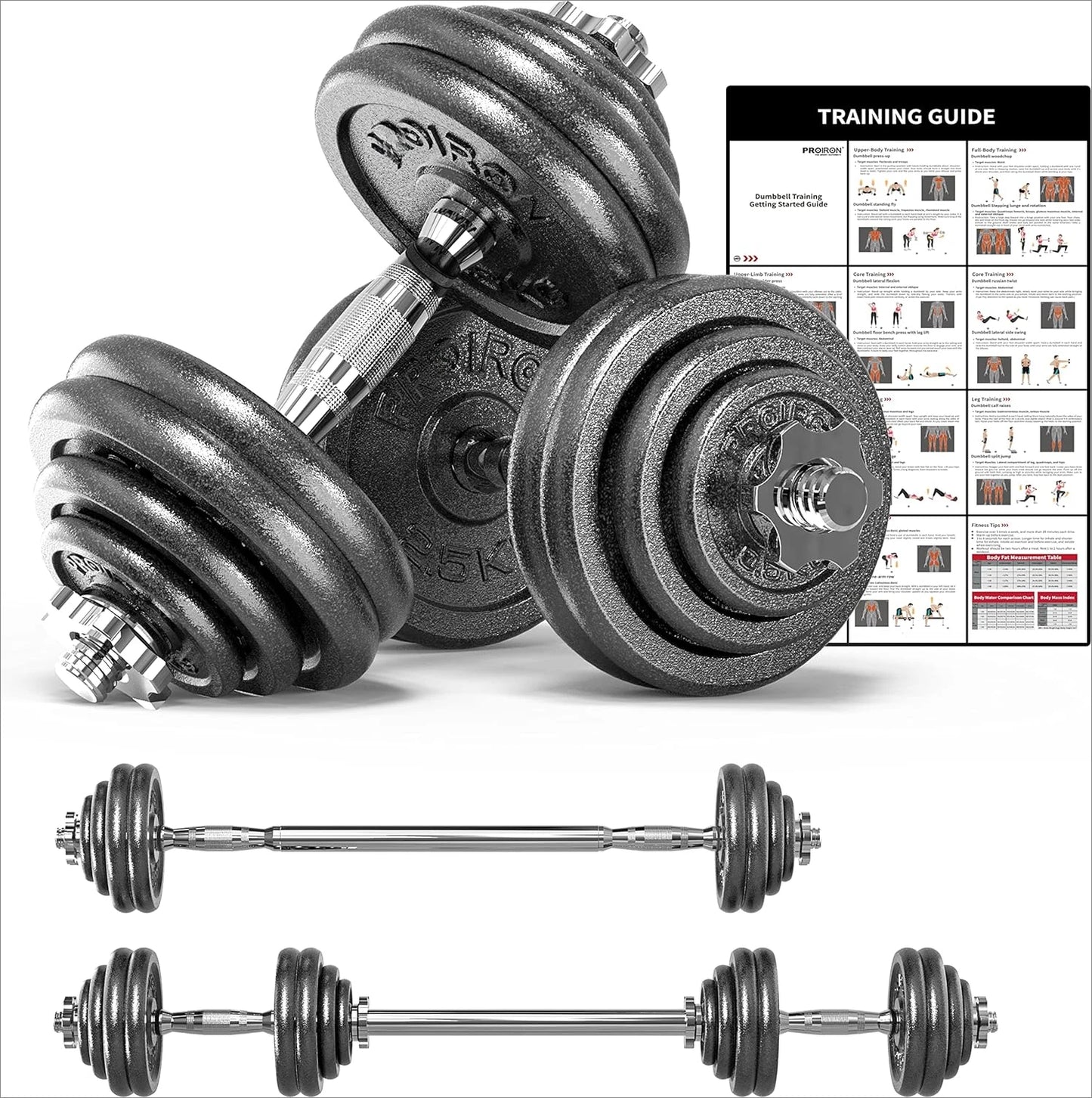 Cast Iron Adjustable Dumbbell Set Hand Weight 44Lbs,Solid Dumbbell Handles/Changed into Barbell Handily Gym Exercise Equipment