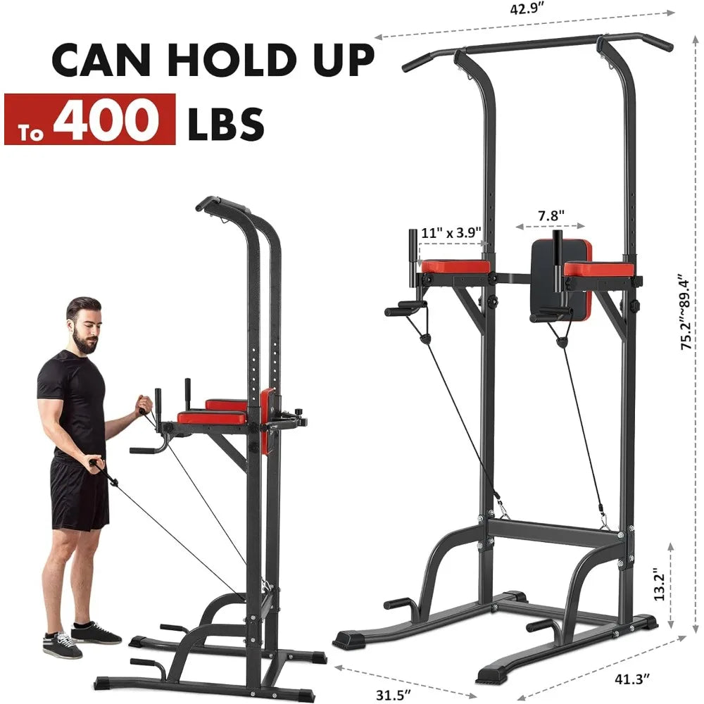 Power Tower Pull Up Workout Dip Station Adjustable Dip Stands/Multi-Function Home Gym Strength Training Fitness Equipment