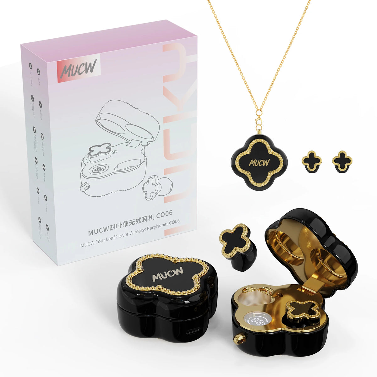 MUCW CO06 Four‑Leaf Clover TWS Wireless Earbuds Bluetooth/V6.0 ENC Call Noise Reduction 3.3g Lightweight In‑Ear Headphones