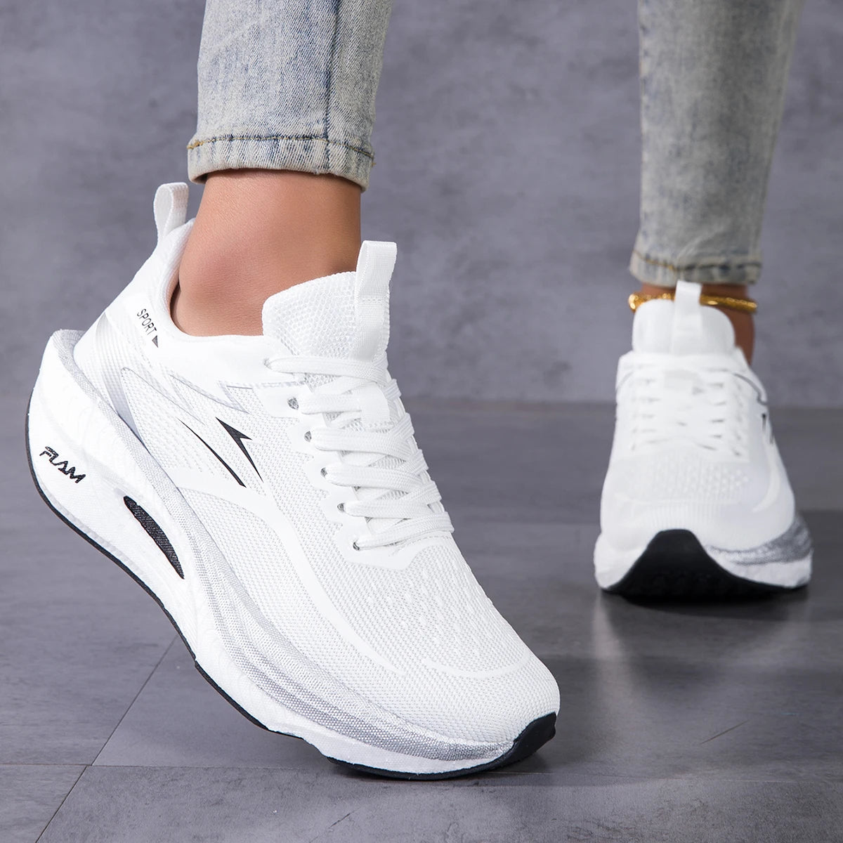 Women Color Block Platform Running Sneakers Breathable Flying Weave Mesh/Lightweight Cushioned Non Slip Lace Up Gym Jogging Shoes