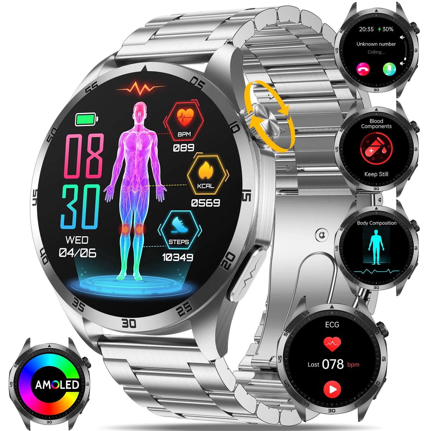 Marsyu 2026 New Nursing Grade Smart Watch ECG+PPG Blood Lipid/Blood pressure Uric Acid HD Bluetooth Call Clock Health Smart Watch
