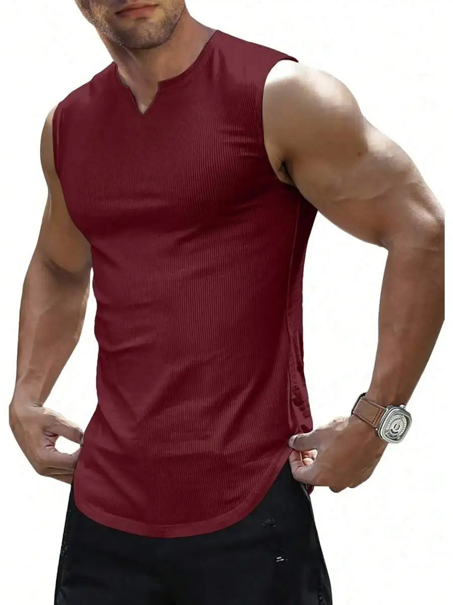 Men's Ribbed Knitted Tank Top/Sleeveless Fitness Gym T-Shirt