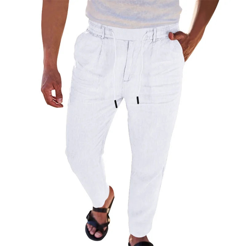 Men s Lightweight Linen Trousers with Adjustable Drawstring/Waistband and Straight Leg Design for Comfortable Summer Wear