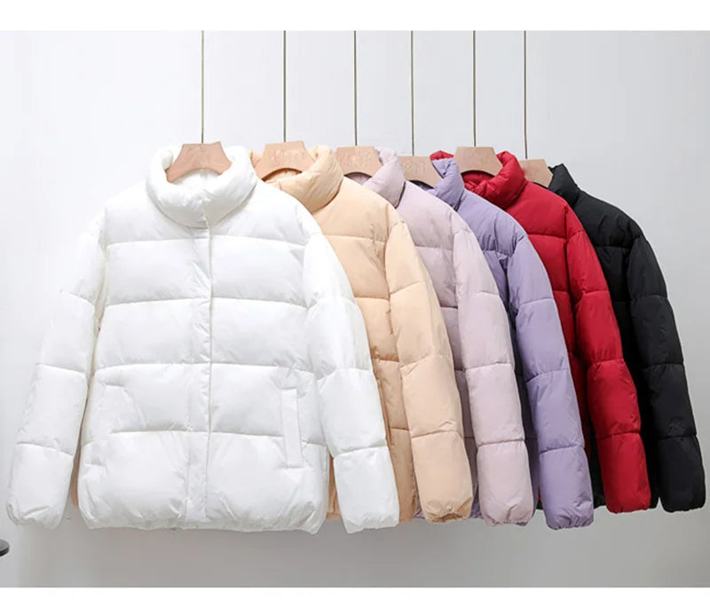 Solid Color Winter Coat Casual Women Parkas Casual/Stand Collar Female Outerwear Fashion Women Coats