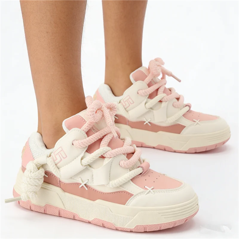 Pink Chunky Heel Platform Women Sneakers Fashion Runway/Sweet Outdoor Casual Trainers Large Size All Match Sport Shoes