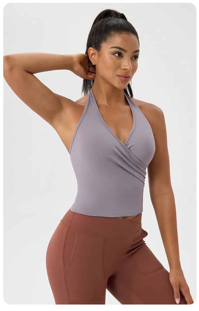 Summer Women's Sports Yoga Vest Halter Neck Gym Sports Bra/Sexy Yoga Fitness Tank Top Slim-fit Quick-dry Sports Running Vest