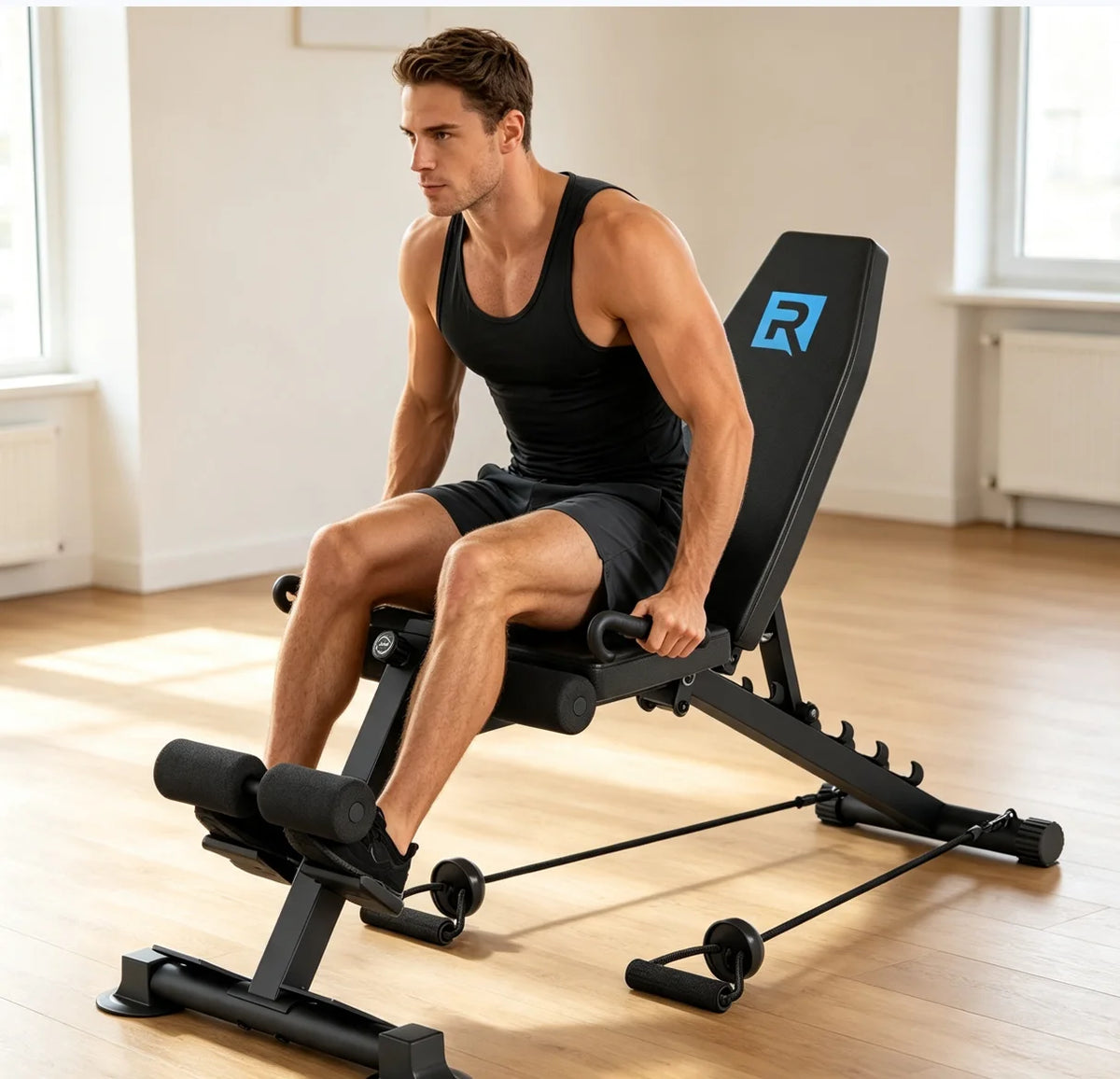 5mm Thick Square Steel Triangular Frame Workout Bench/330LBS User Weight Limit Adjustable Fitness Bench with Suction Anti-Slip Feet