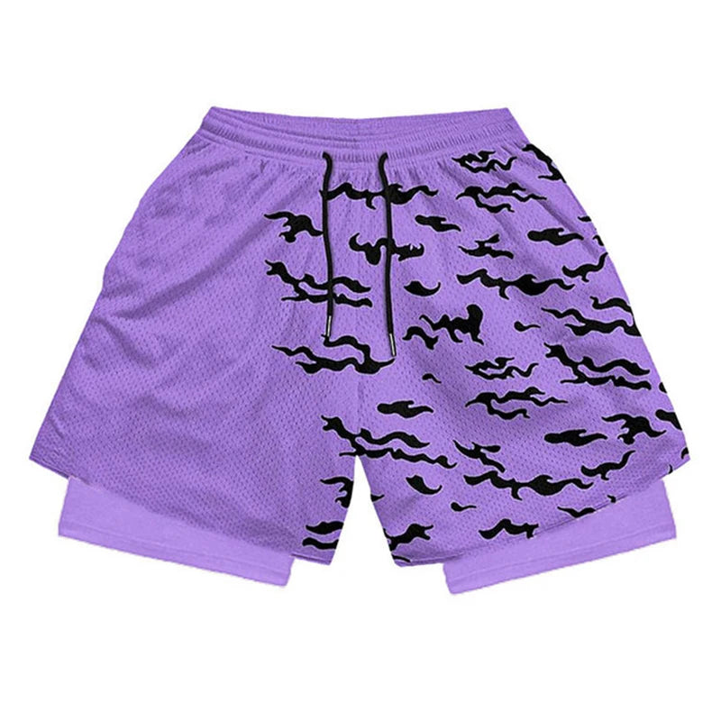 Stylish 2 in 1 Workout Running Shorts for Men Gym Athletic/Quick Dry Shorts with Liner Summer Casual Print Shorts with Pockets