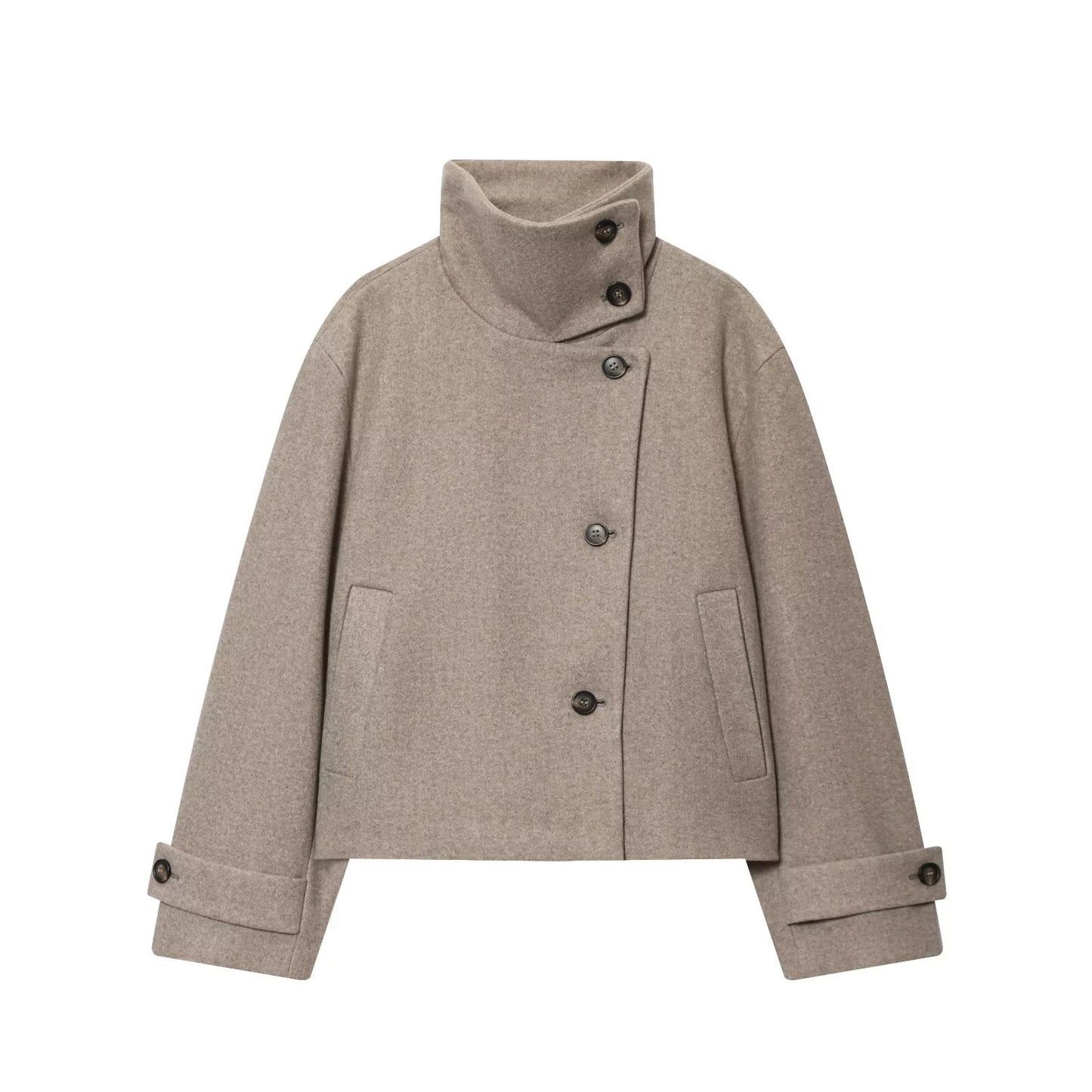 European and American Winter New Women's Loose and Casual Style/Simple Long Sleeve Buckle Stand up Collar Coat