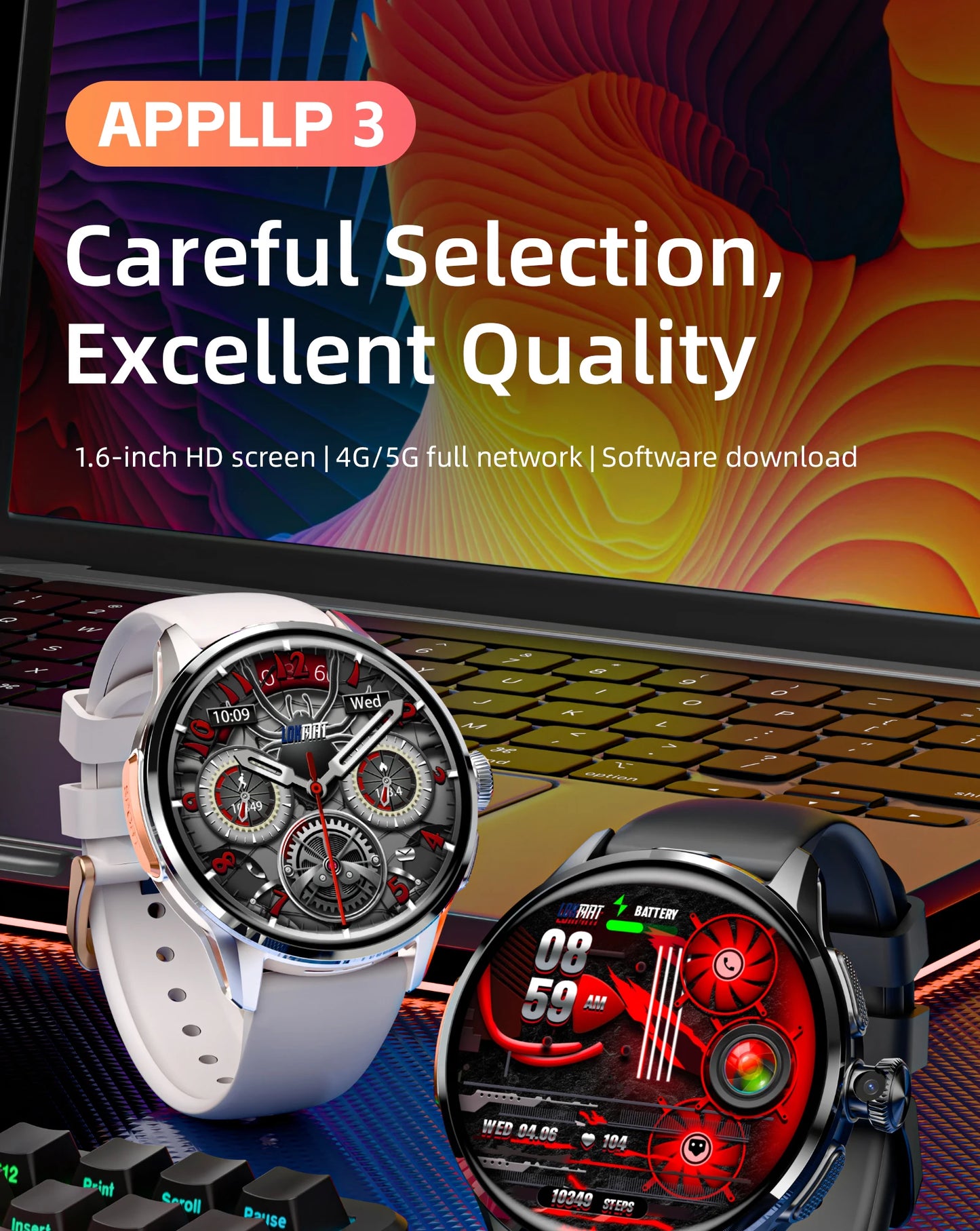 LOKMAT APPLLP 3 Android Smart Watch Amoled Round Screen/Retaining Camera Wifi 4G Watch Phone App Download with Quick Charging