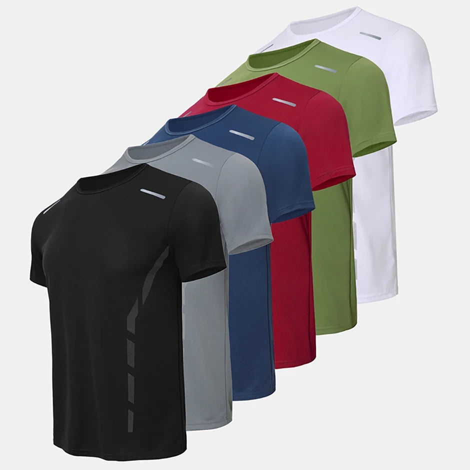 4/1 Pcs Men's Summer Multicolor Quick-drying Sports Short Sleeve/Loose Breathable Fitness Running Badminton T Reflective Strip