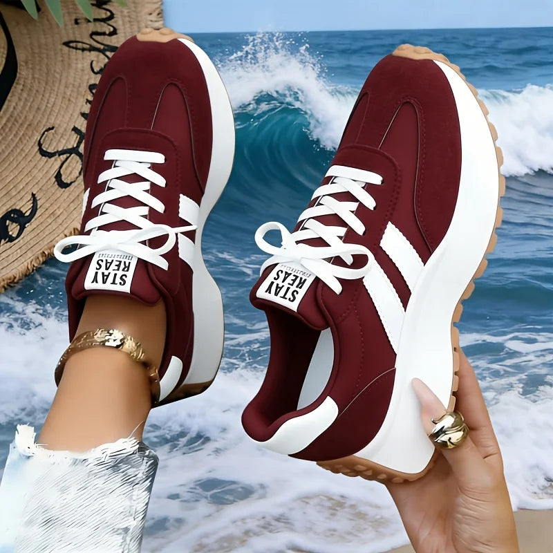 Women Retro Stripe Platform Sneakers Vintage Suede Lace Up/Casual Shoes Thick Sole Non Slip Walking Trainers Fashion