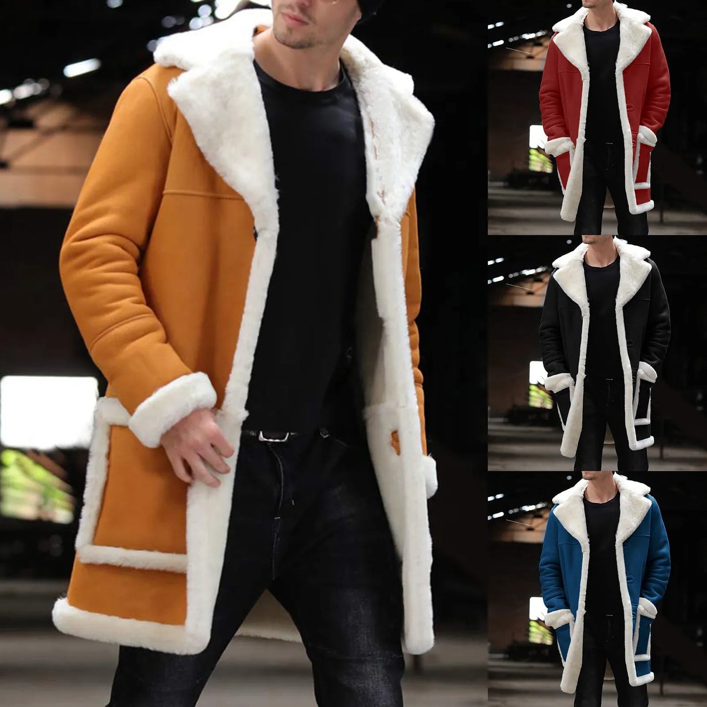 Lapel Fur Collar Fleece Liner Winter Jacket Men/Windproof Warm Parka Coat Male