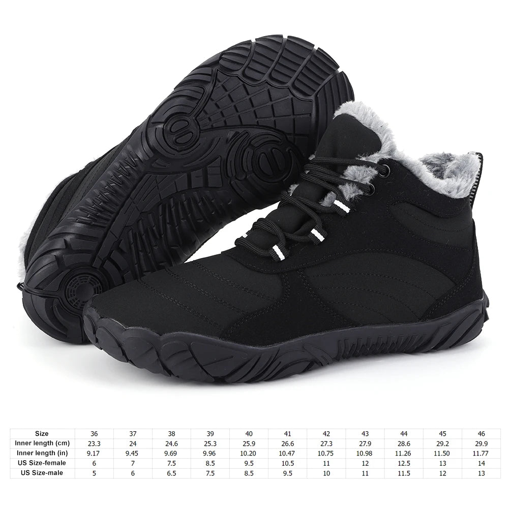 Winter Plush Boots Warm Fur Shoes Non Slip Wide Toe/Barefoot Shoes Waterproof Outdoor Trekking Shoes for Hiking Walking