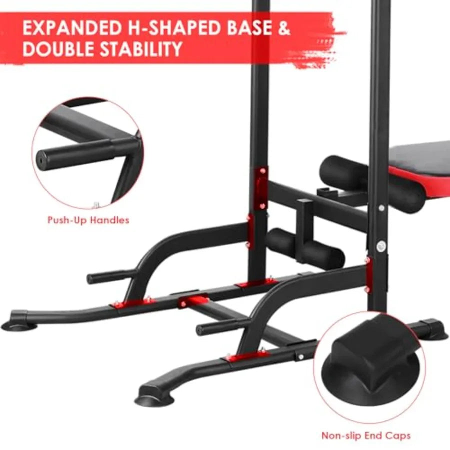 Arlopu Power Tower with Bench Pull Up Bar Stand Dip Bar/Folding Bench 4 Ropes Strength Training Multi-Function Fitness Equipment