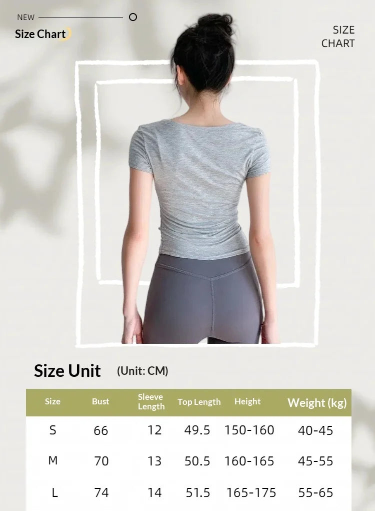 Yoga t-shirt top summer thin breathable waist tight and thin/inside solid color sports running fitness short sleeves