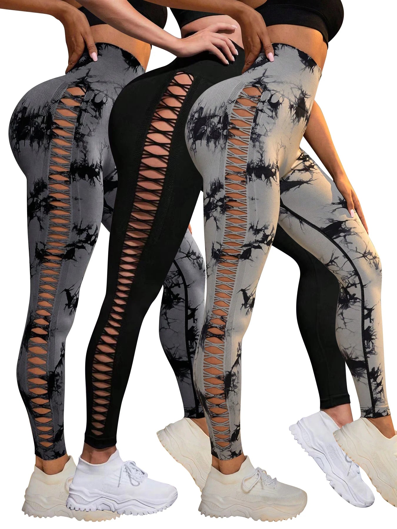 Tie Dye Seamless Leggings for Women High Waist Yoga Pants/Scrunch Butt Lifting Elastic Tights Side mesh design