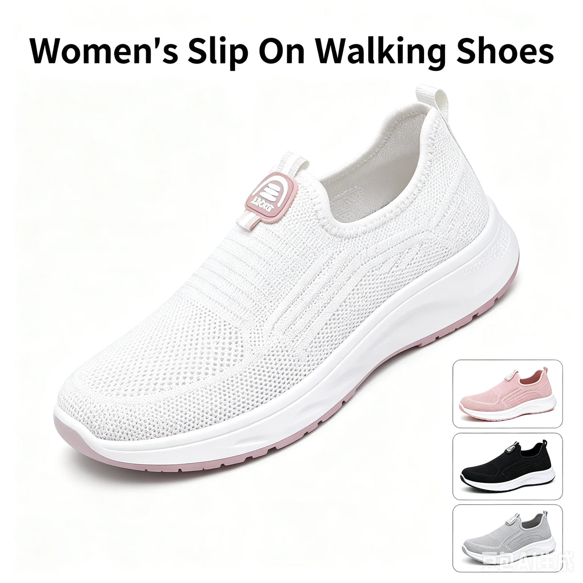 New Women Slip On Walking Sneakers Breathable Flying Knit Mesh/Casual Loafers Lightweight Cushion Platform Non Slip Sneakers