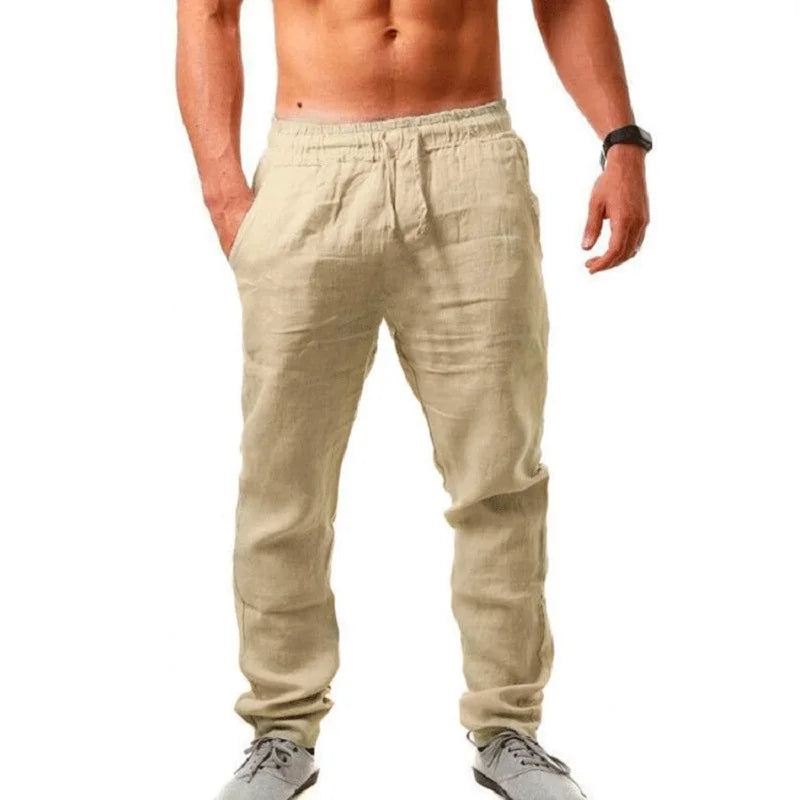 Men's Cotton Linen Pants Male Autumn New Breathable/Solid Color Linen Trousers Fitness Streetwear S-3XL