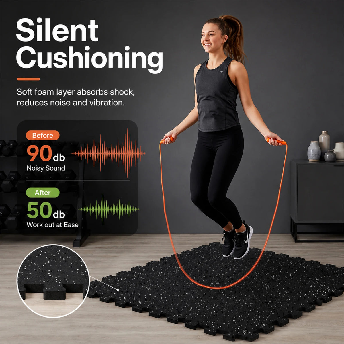 24 Pieces High Density EVA Interlocking Foam Gym Mats/0.4in Thick Protective Floor Tiles for Home Workout Equipment Non Slip Mat