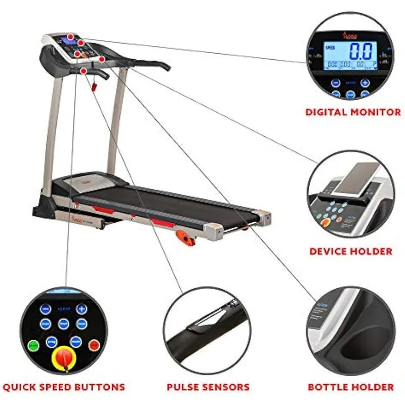 Sunny Health & Fitness Premium Folding Incline Treadmill/with Pulse Sensors One-Touch Speed